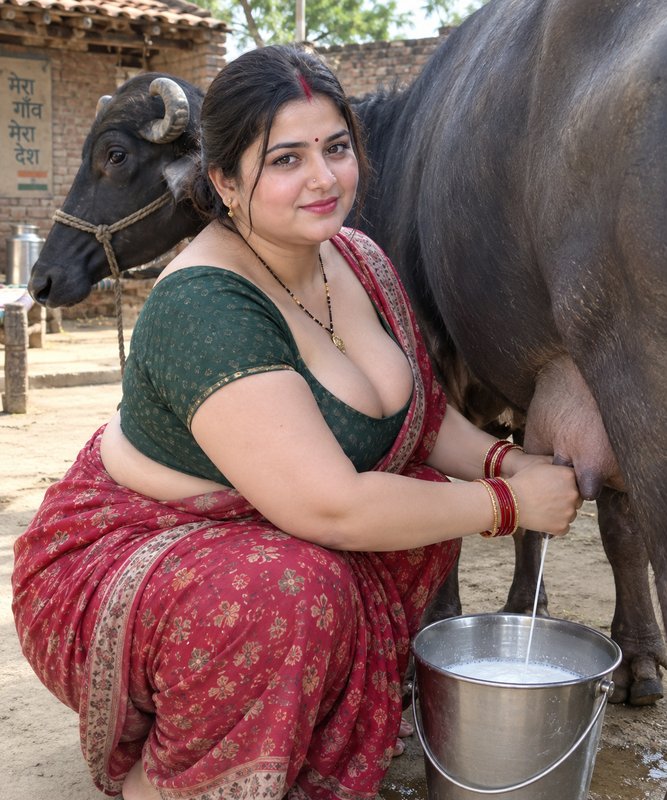 Chat with Gudiya Mami (Bhains ka doodh nikalte hue) - AI Character in Hindi